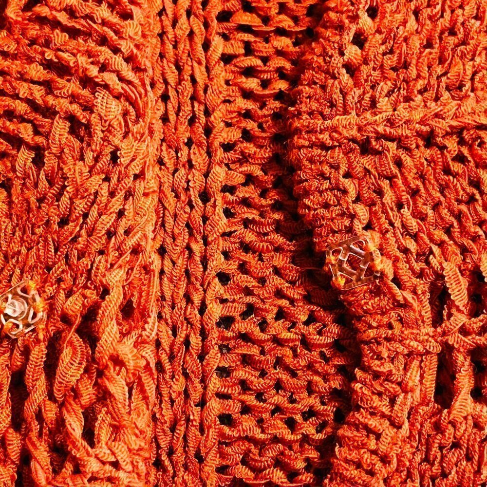 Etoile Burnt Orange Open Knit One Button 3/4 Sleeve Cardigan Sweater - Picture 6 of 9